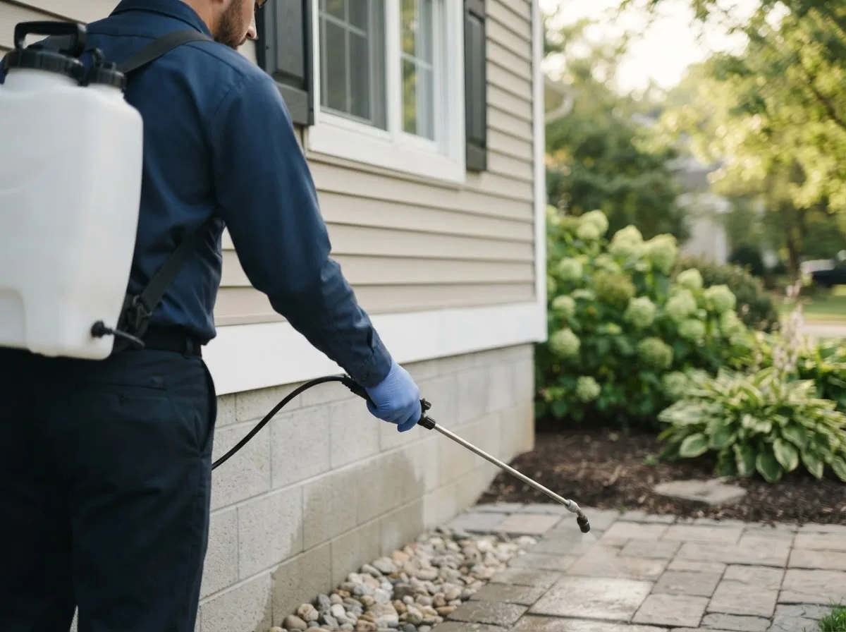 Pest control technician inspecting a home in Lewistown, PA